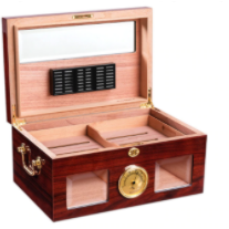 Cigar Humidor, Black Lacquer, Glass Top, Lock and Keys, Hygrometer, Sh –  eBargainsAndDeals Vintage Store